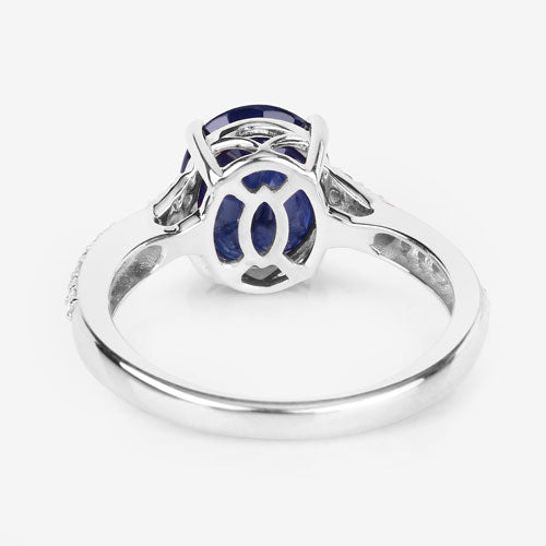 3.28 Carat Genuine Blue Sapphire and White Diamond 14K White Gold Ring on sale at MyriadMart