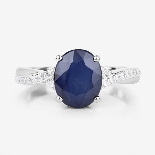 3.28 Carat Genuine Blue Sapphire and White Diamond 14K White Gold Ring on sale at MyriadMart