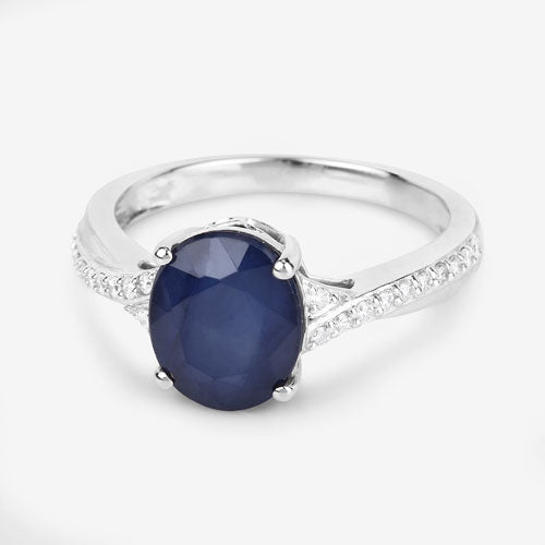 3.28 Carat Genuine Blue Sapphire and White Diamond 14K White Gold Ring on sale at MyriadMart