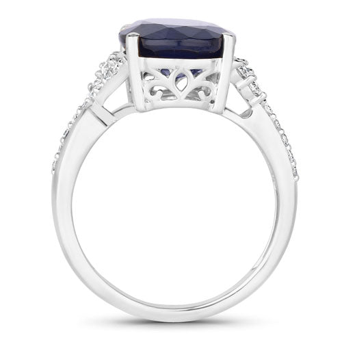 6.54 Carat Genuine Blue Sapphire and White Diamond 14K White Gold Ring on sale at MyriadMart