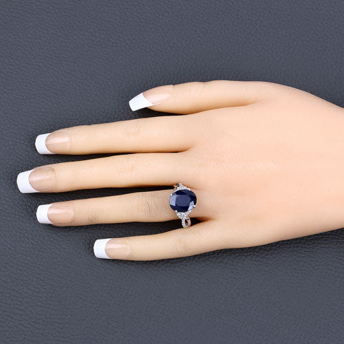 6.54 Carat Genuine Blue Sapphire and White Diamond 14K White Gold Ring on sale at MyriadMart