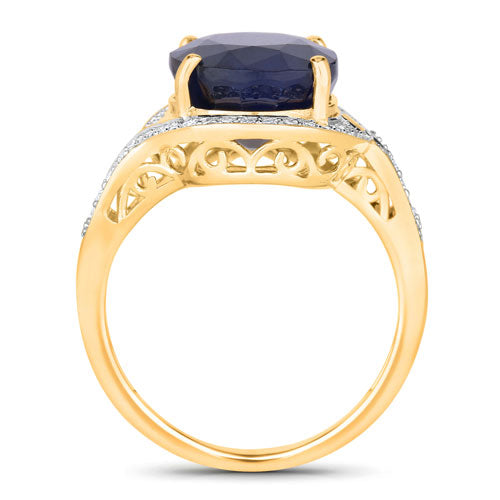 6.52 Carat Genuine Blue Sapphire and White Diamond 14K Yellow Gold Ring on sale at MyriadMart