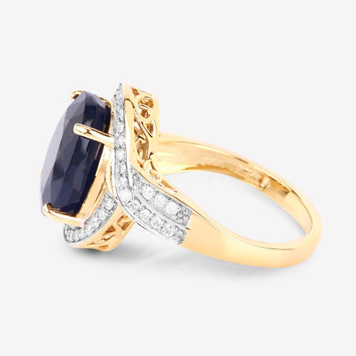 6.52 Carat Genuine Blue Sapphire and White Diamond 14K Yellow Gold Ring on sale at MyriadMart