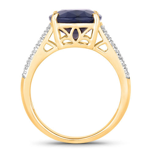 6.49 Carat Genuine Blue Sapphire and White Diamond 14K Yellow Gold Ring on sale at MyriadMart