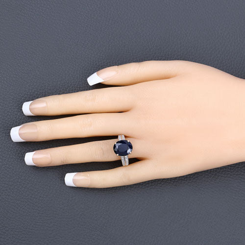 6.49 Carat Genuine Blue Sapphire and White Diamond 14K Yellow Gold Ring on sale at MyriadMart