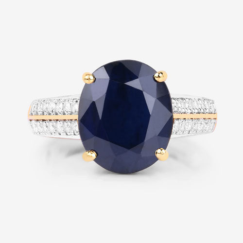6.49 Carat Genuine Blue Sapphire and White Diamond 14K Yellow Gold Ring on sale at MyriadMart