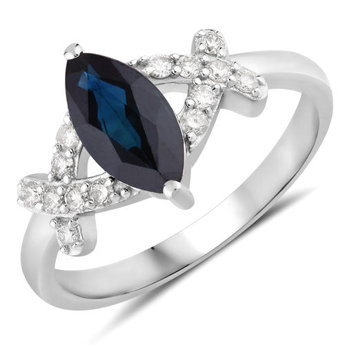 1.50 Carat Genuine Blue Sapphire and White Diamond 14K White Gold Ring on sale at MyriadMart