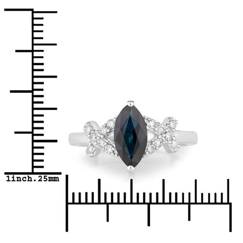 1.50 Carat Genuine Blue Sapphire and White Diamond 14K White Gold Ring on sale at MyriadMart