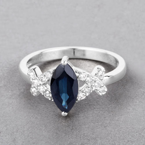 1.50 Carat Genuine Blue Sapphire and White Diamond 14K White Gold Ring on sale at MyriadMart