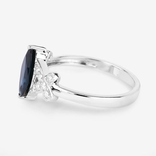 1.50 Carat Genuine Blue Sapphire and White Diamond 14K White Gold Ring on sale at MyriadMart