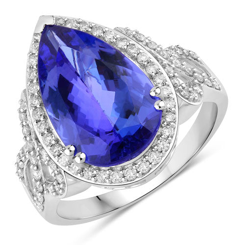 5.78 Carat Genuine Tanzanite and White Diamond 14K White Gold Ring on sale at MyriadMart