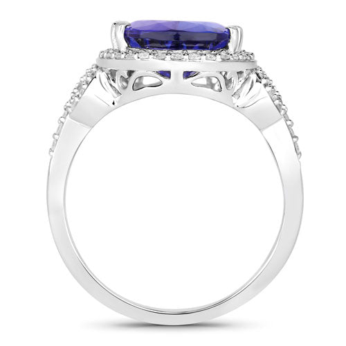 5.78 Carat Genuine Tanzanite and White Diamond 14K White Gold Ring on sale at MyriadMart