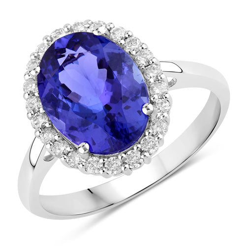 3.95 Carat Genuine Tanzanite and White Diamond 14K White Gold Ring on sale at MyriadMart