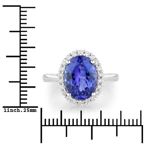 3.95 Carat Genuine Tanzanite and White Diamond 14K White Gold Ring on sale at MyriadMart