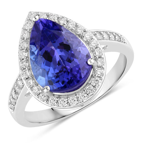 4.46 Carat Genuine Tanzanite and White Diamond 14K White Gold Ring on sale at MyriadMart