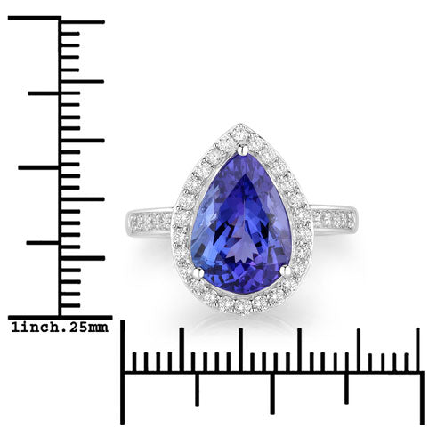 4.46 Carat Genuine Tanzanite and White Diamond 14K White Gold Ring on sale at MyriadMart