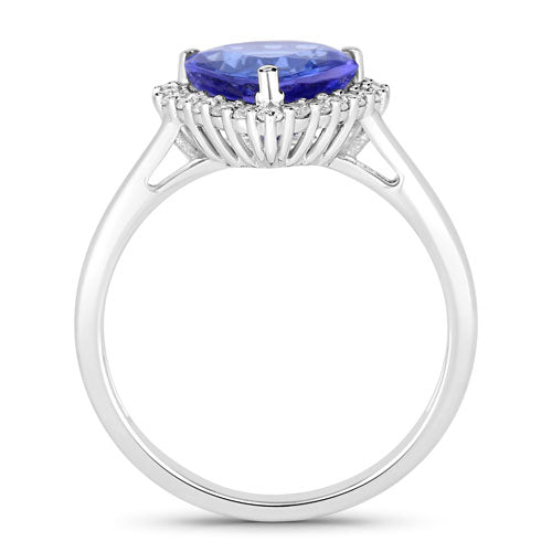 2.60 Carat Genuine Tanzanite and White Diamond 14K White Gold Ring on sale at MyriadMart