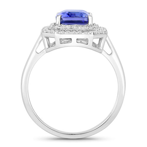 3.32 Carat Genuine Tanzanite and White Diamond 14K White Gold Ring