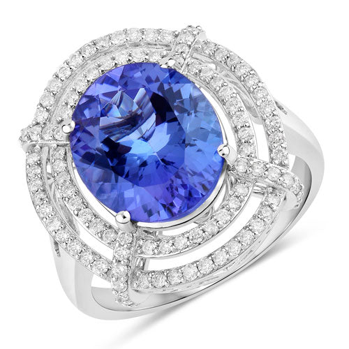 5.17 Carat Genuine Tanzanite and White Diamond 14K White Gold Ring on sale at MyriadMart