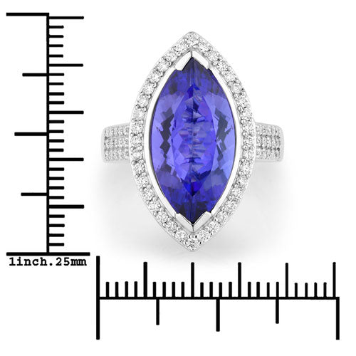 5.57 Carat Genuine Tanzanite and White Diamond 14K White Gold Ring on sale at MyriadMart