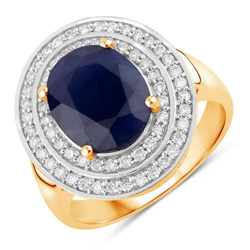 4.82 Carat Genuine Blue Sapphire and White Diamond 14K Yellow Gold Ring on sale at MyriadMart
