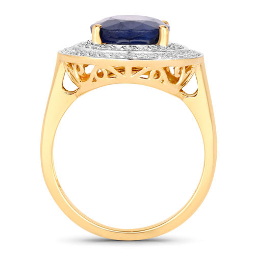 4.82 Carat Genuine Blue Sapphire and White Diamond 14K Yellow Gold Ring on sale at MyriadMart