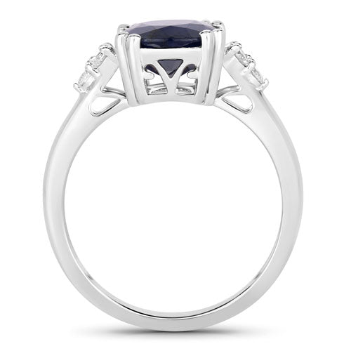 4.50 Carat Genuine Blue Sapphire and White Diamond 14K White Gold Ring on sale at MyriadMart