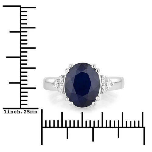 4.50 Carat Genuine Blue Sapphire and White Diamond 14K White Gold Ring on sale at MyriadMart