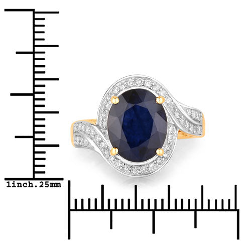 4.69 Carat Genuine Blue Sapphire and White Diamond 14K Yellow Gold Ring on sale at MyriadMart