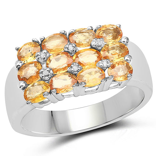 2.67 Carat Genuine Yellow Sapphire and White Diamond .925 Sterling Silver Ring on sale at MyriadMart