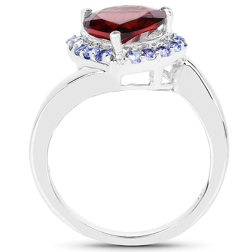 3.26 Carat Genuine Garnet and Tanzanite .925 Sterling Silver Ring on sale at MyriadMart
