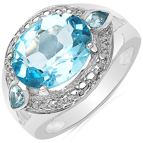 5.51 Carat Genuine Blue Topaz .925 Sterling Silver Ring