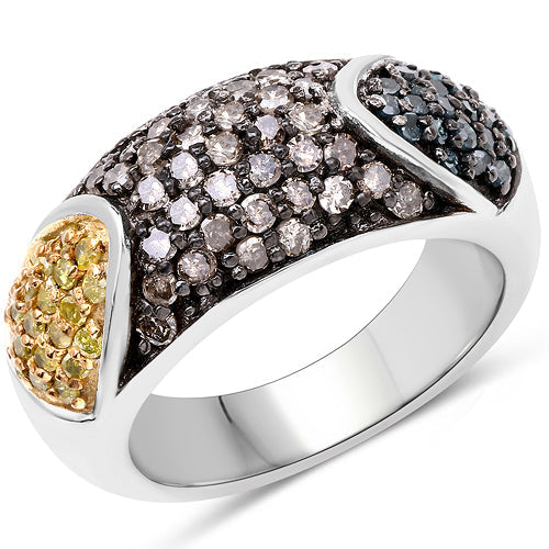 0.95 Carat Genuine Blue Diamond, Champagne Diamond & Yellow Diamond .925 Sterling Silver Ring on sale at MyriadMart