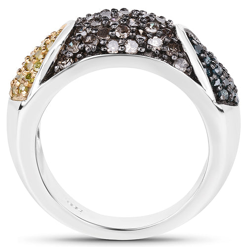 0.95 Carat Genuine Blue Diamond, Champagne Diamond & Yellow Diamond .925 Sterling Silver Ring on sale at MyriadMart