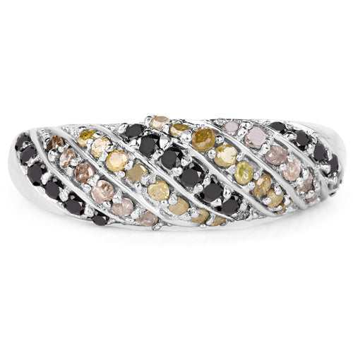 0.63 Carat Genuine Champagne Diamond, Yellow Diamond & Black Diamond .925 Sterling Silver Ring on sale at MyriadMart