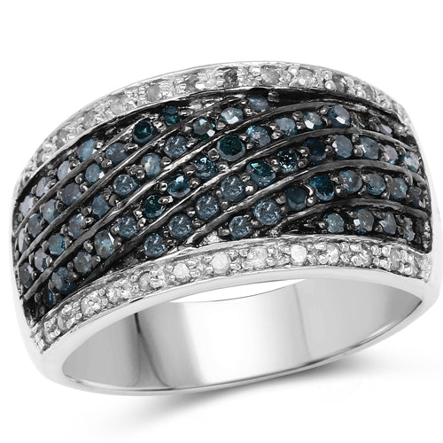 0.80 Carat Genuine Blue Diamond and White Diamond .925 Sterling Silver Ring on sale at MyriadMart