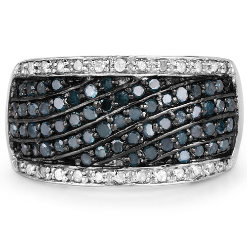 0.80 Carat Genuine Blue Diamond and White Diamond .925 Sterling Silver Ring on sale at MyriadMart