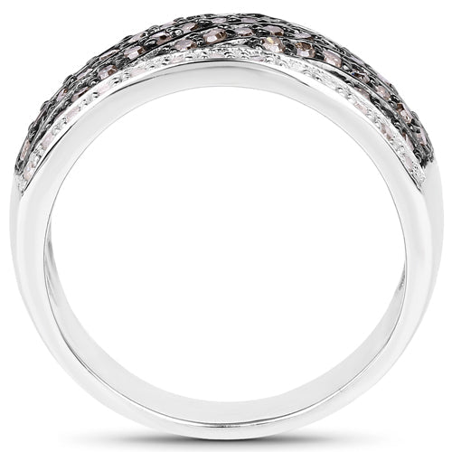 0.87 Carat Genuine Champagne Diamond and White Diamond .925 Sterling Silver Ring on sale at MyriadMart