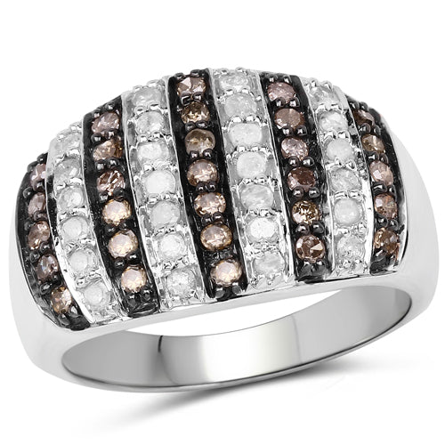 0.83 Carat Genuine Champagne Diamond and White Diamond .925 Sterling Silver Ring on sale at MyriadMart