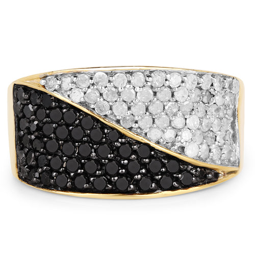 14K Yellow Gold Plated 1.20 Carat Genuine Black Diamond and White Diamond .925 Sterling Silver Ring on sale at MyriadMart