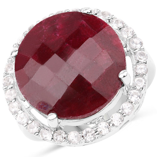13.10 Carat Dyed Ruby and White Topaz .925 Sterling Silver Ring on sale at MyriadMart