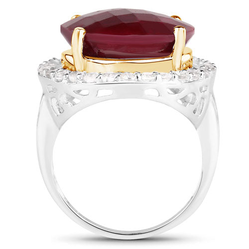 13.10 Carat Dyed Ruby and White Topaz .925 Sterling Silver Ring on sale at MyriadMart