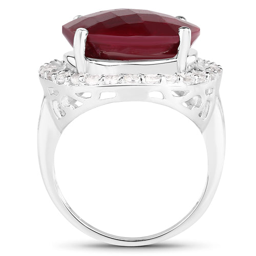 13.10 Carat Dyed Ruby and White Topaz .925 Sterling Silver Ring on sale at MyriadMart