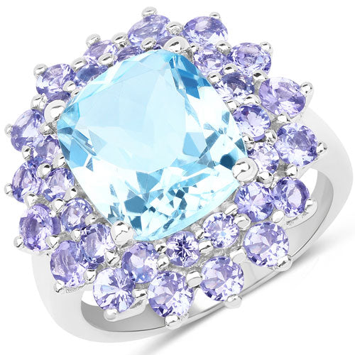 11.22 Carat Genuine Blue Topaz and Tanzanite .925 Sterling Silver Ring on sale at MyriadMart