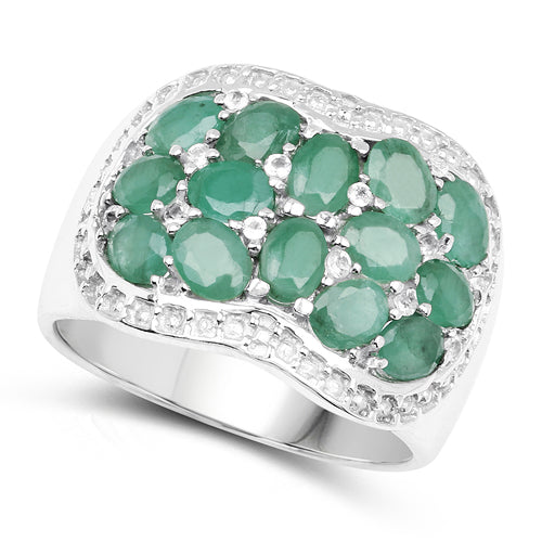 2.20 Carat Genuine Emerald & White Topaz .925 Sterling Silver Ring on sale at MyriadMart