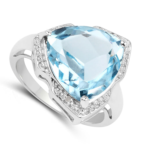 8.30 Carat Genuine Blue Topaz & White Diamond .925 Sterling Silver Ring on sale at MyriadMart