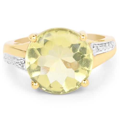 14K Yellow Gold Plated 9.26 Carat Genuine Lemon Topaz Buff Top and White Diamond Brass Ring on sale at MyriadMart