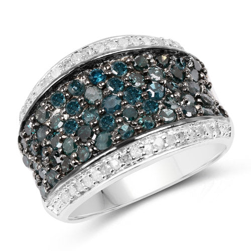 1.38 Carat Genuine Blue Diamond and White Diamond .925 Sterling Silver Ring on sale at MyriadMart