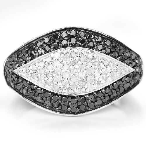 0.51 Carat Genuine Black Diamond & White Diamond .925 Sterling Silver Ring on sale at MyriadMart