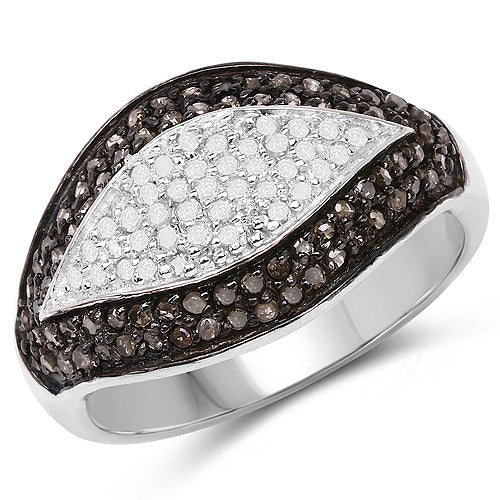 0.50 Carat Genuine Champagne Diamond and White Diamond .925 Sterling Silver Ring on sale at MyriadMart